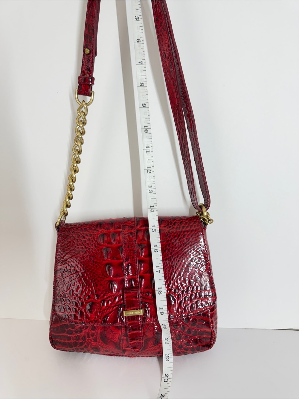 Vtg Brahmin Women's Shoulder Bag Red Croc Embossed Leather Small Gold Chain Lux - Picture 10 of 15